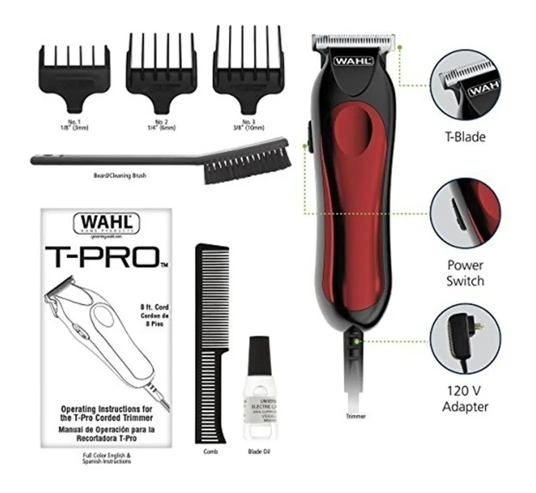Máquina Patillera Wahl T Pro 9307 Con Cable Original Rojo 110v