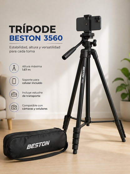 Trípode Beston 3560 Mas Estuche Y Soporte Para Celular Tripode Beston 3560