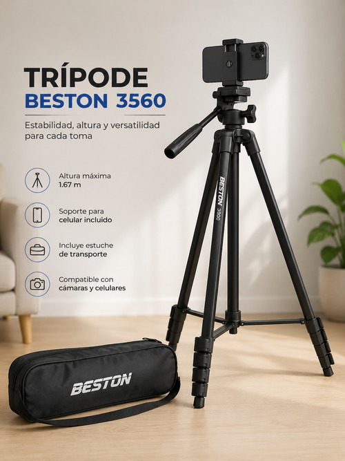 Trípode Beston 3560 Mas Estuche Y Soporte Para Celular Tripode Beston 3560