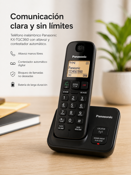 Teléfono Inalámbrico Panasonic Kx-tgc360 Altavoz Contestador Negro