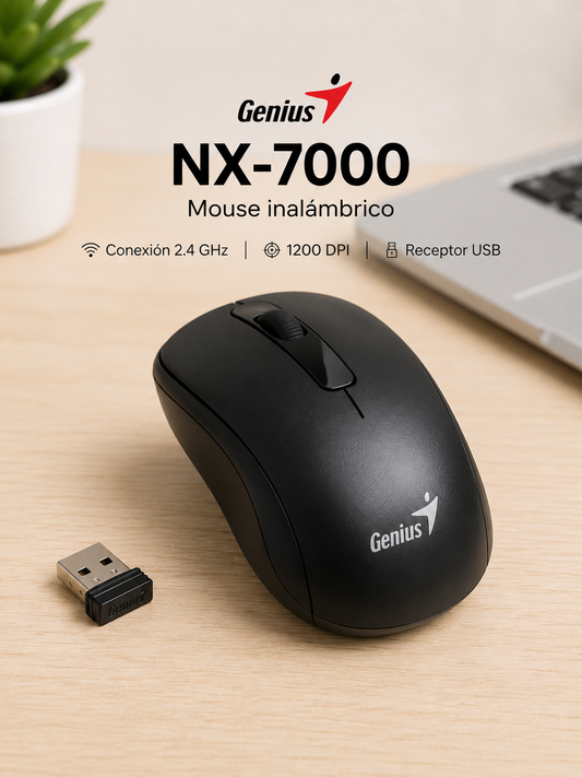 Mouse Genius Nx-7000 Inalámbrico Negro, Receptor Usb. Calm Black
