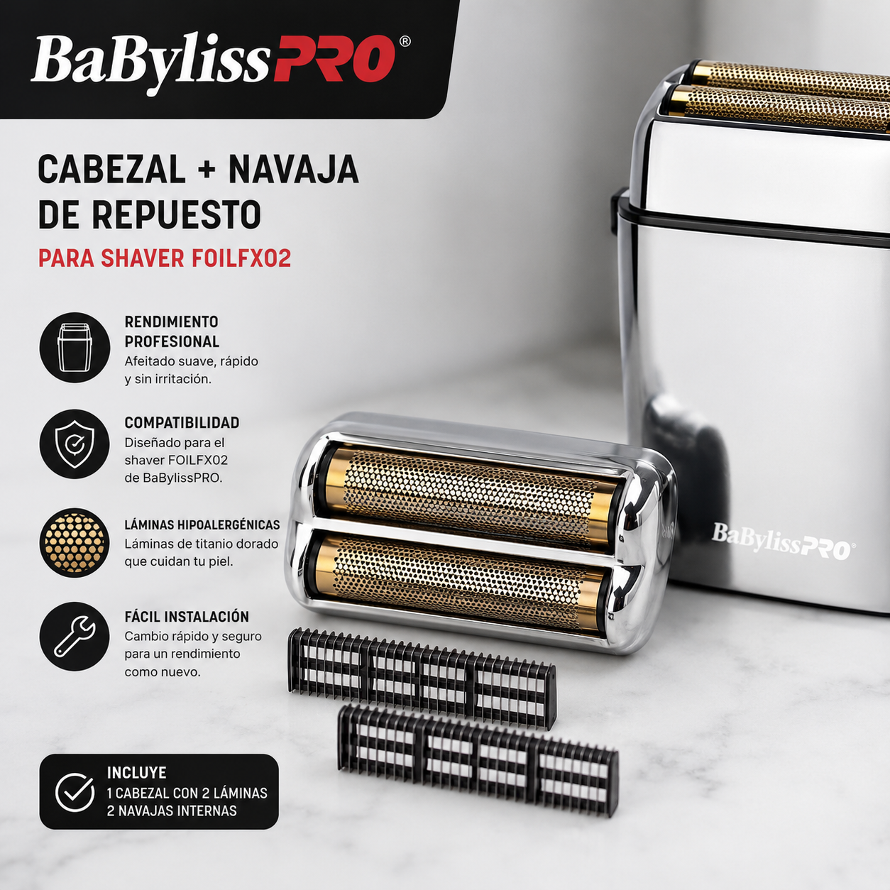Cabezal + Navaja Repuesto Para Shaver Babyliss Foilfx02 Cromo