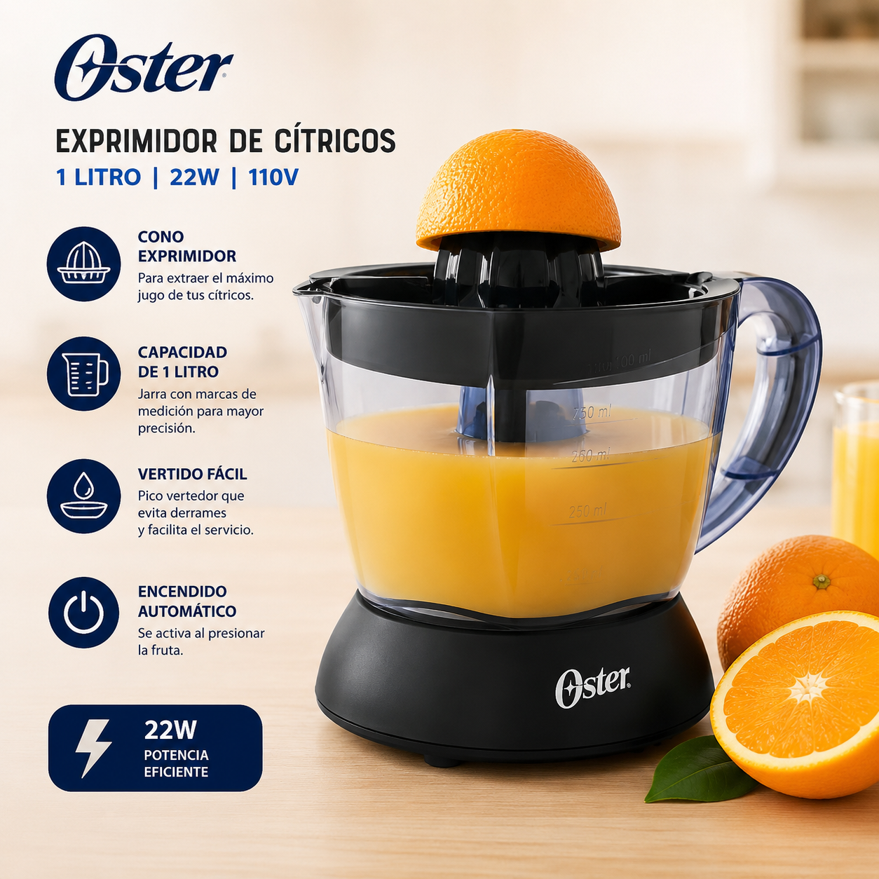 Exprimidor Oster 1 Litro Cítricos  Negro 110v 22w
