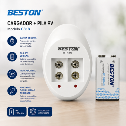 Cargador Mas Pila 9v Beston C818 Pila De 250 Mah