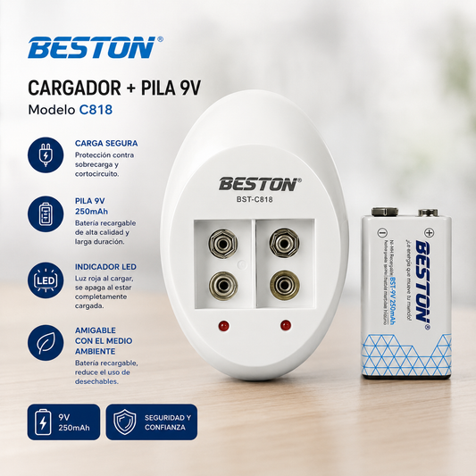 Cargador Mas Pila 9v Beston C818 Pila De 250 Mah