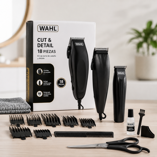 Kit Maquina Y Patillera Wahl Cut And Detail 18 Piezas  Negro 110v