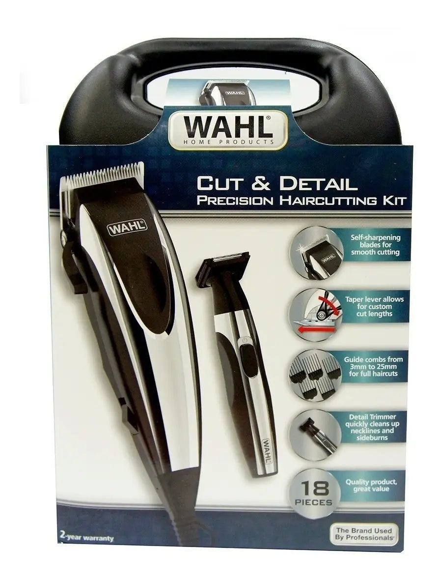 Kit Maquina Y Patillera Wahl Cut And Detail 18 Piezas  Negro 110v