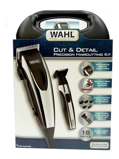 Kit Maquina Y Patillera Wahl Cut And Detail 18 Piezas  Negro 110v