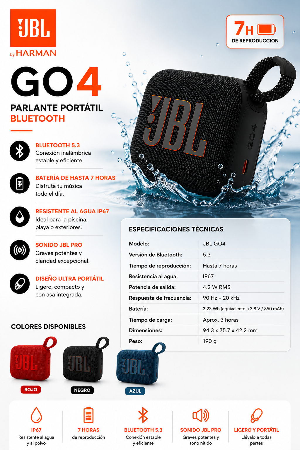 🔊 Parlante JBL Go 4 Bluetooth Original